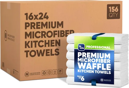 Vista 11 de Toallas de cocina de microfibra con tejido gofre, absorbentes, sin pelusas, gruesas, reutilizables, comerciales, suaves, para manos, té, vidrio Gris