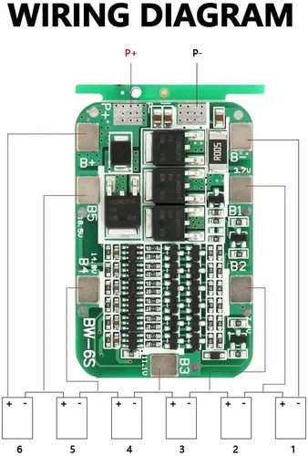 Vista 3 de Tablero de batería de 6S 15A 22V 24V Tablero de carga de batería de litio Módulo de cargador de placa de célula de PCB para célula de iones de litio