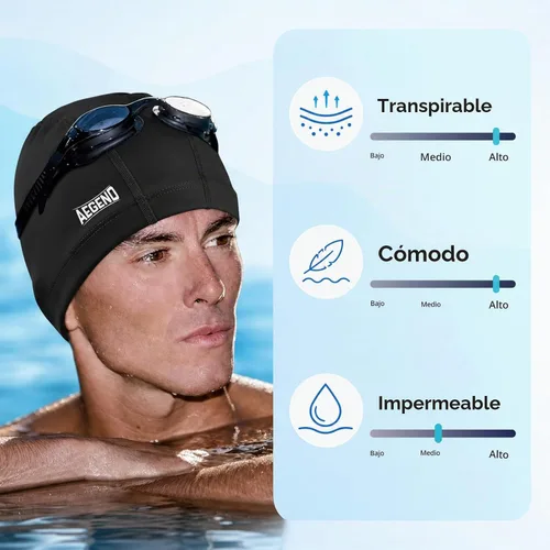 Vista 5 de Aegend Gorro de natación de tela, capa impermeable de silicona, gorra de natación de tela transpirable, mantiene el cabello seco con alta 1