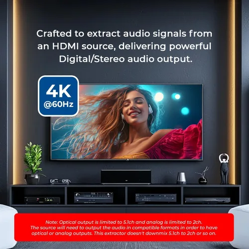 Vista 8 de OREI 4K 60Hz 18G Convertidor Extractos de Audio HDMI 2.0 - SPDIF + Salida de 3.5mm - HDCP 2.2 - Dolby Digital/DTS Passthrough CEC, HDR, Dolby
