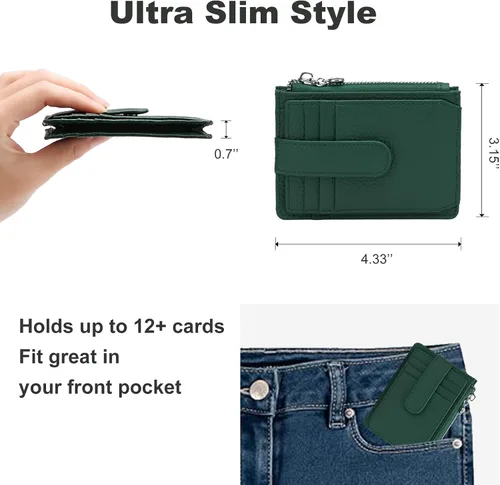 Vista 3 de Fependu Cartera delgada para mujer delgada para mujer, tarjetero con bloqueo RFID, de piel auténtica, carteras pequeñas