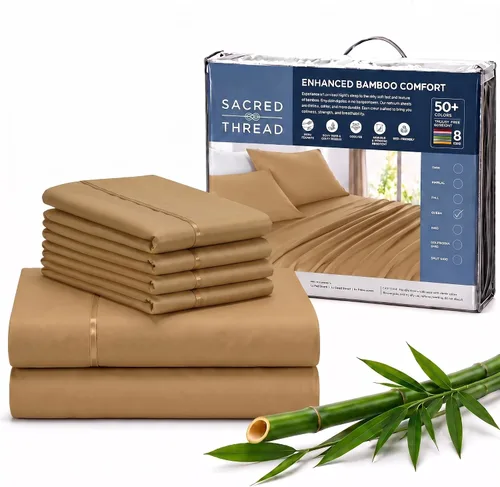 Vista 52 de Sacred Thread Sábanas de rayón derivado de bambú tamaño individual, sábanas refrescantes de bolsillo profundo de 18 pulgadas para personas que