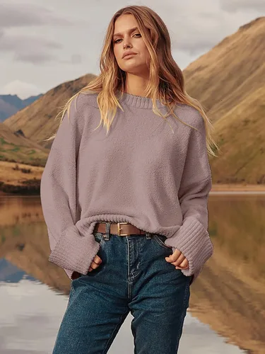 Vista 2 de Prinbara Suéter de gran tamaño para mujer, cuello redondo, manga larga, tejido mullido, grueso, cálido, suéter de moda para invierno 2024, gris