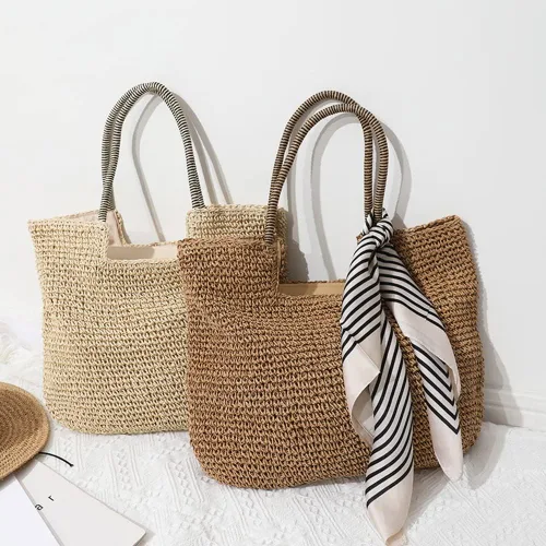 Vista 7 de Rejolly Bolso de mano de paja para mujer, para playa, verano, vacaciones, estilo bohemio, de ratán, bolso grande de hombro tejido