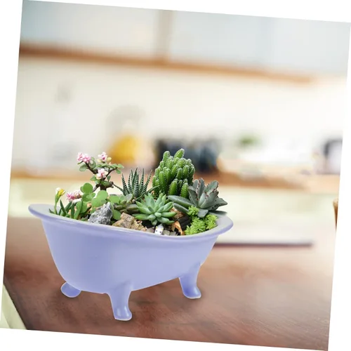Vista 4 de Maceta de cerámica con forma de bañera, bonita maceta para suculentas para jardinería interior, maceta decorativa para estante de baño, maceta única