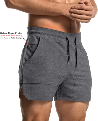 Vista 2 de EVERWORTH Pantalones cortos sólidos de gimnasio y entrenamiento para hombre, culturismo, correr, ajustados, entrenamiento, jogging, con bolsillo