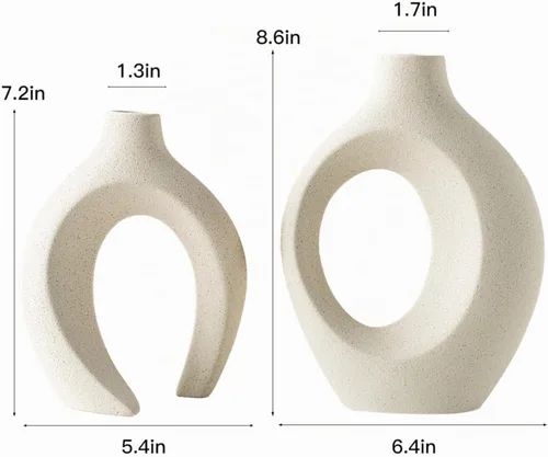 Vista 4 de Liotww Snuggle - Jarrón de cerámica hueco de 8.4 pulgadas con forma de dona Beige L