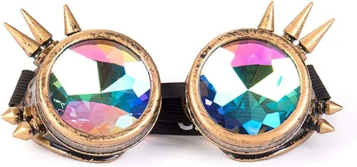 Vista 7 de FUT Gafas Steampunk con pinchos arcoíris ABS, lentes de caleidoscopio rave, soldadura cibernética, gótico, cosplay, vintage