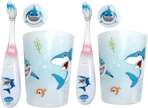 Vista 10 de Cepillo de dientes para niños de Lily's Home con temporizador intermitente y cerdas suaves, taza de enjuague y tapa - Divertido temporizador de 2