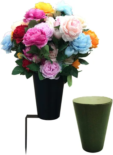 Vista 8 de Nuevo jarrón de cementerio con una estaca, jarrón de flores de cementerio con espuma floral, negro (las flores no están incluidas)
