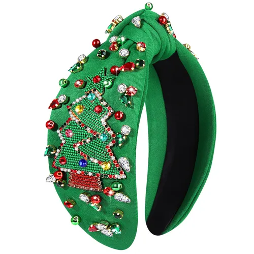 Vista 17 de Diadema de Navidad para mujer, accesorios de Navidad con cuentas, arco de Navidad, árbol, copo de nieve, diadema anudada HOHOHO, rojo y verde, perla