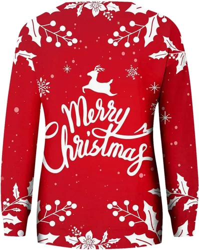 Vista 2 de Ugly Christmas Sweater for Women Cute Xmas 3d Graphic Print Sweatshirt Holiday Long Sleeve Round Neck Pullover Tops