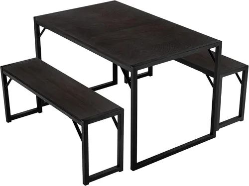 Vista 9 de SHA CERLIN Juego de mesa de comedor de cocina para 4 personas con bancos, comedor rústico pequeño que ahorra espacio, marco de metal resistente