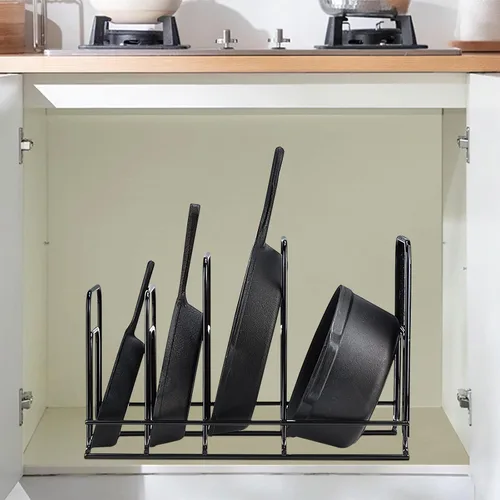 Vista 7 de Toplife - Organizador de sartenes resistente, estante de almacenamiento de 5 niveles para sartenes de hierro fundido