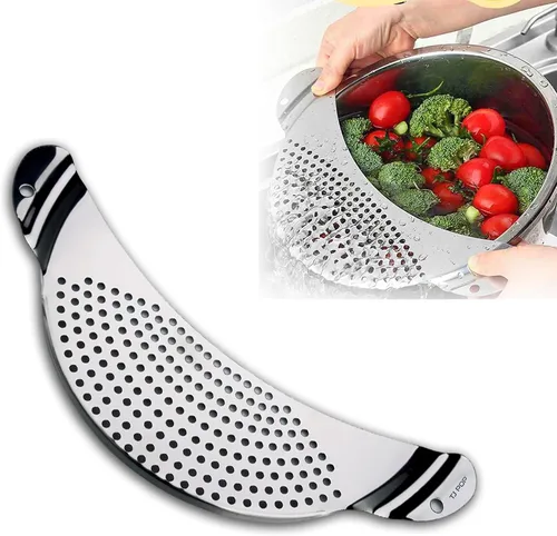 Vista 8 de Colador de acero inoxidable, 2 unidades, colador de pasta, colador de alimentos de metal para fideos, frutas, verduras, adecuado para macetas