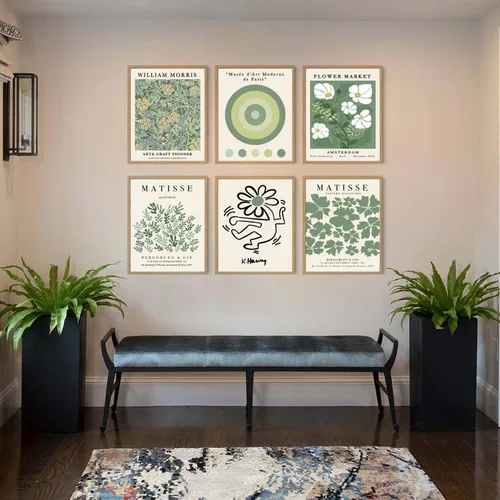 Vista 5 de Iknostine Juego de 6 impresiones artísticas de pared de artistas famosos Matisse abstractas de color verde, póster estético en lienzo con diseño