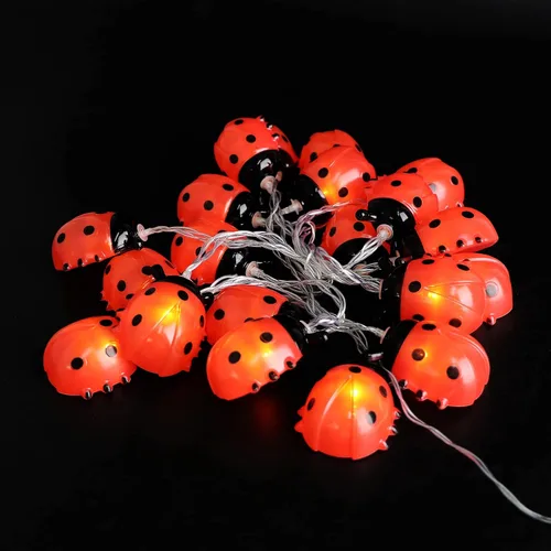 Vista 5 de Uonlytech Guirnalda de luces de hadas de mariquitas impermeables con 20 luces LED para interiores y exteriores, jardín, dormitorio, fiesta
