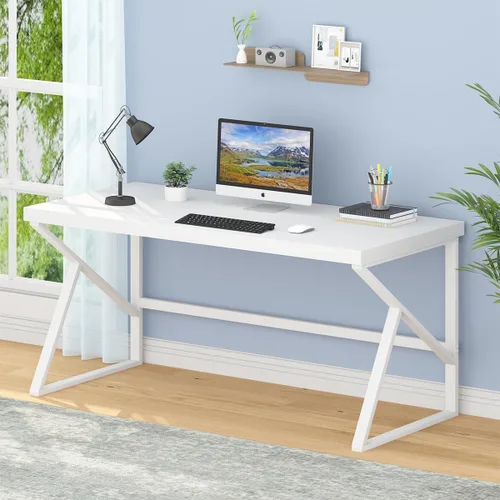 Vista 22 de HSH Escritorio para oficina en casa, escritorio industrial de metal y madera para computadora para PC, portátil, trabajo, escritura, estudio