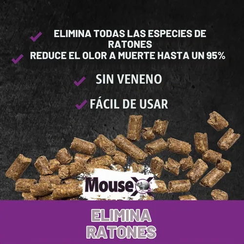 Vista 5 de MouseX Pellets de cebo de control de roedores para ratas y ratones - Pellets de uso en interiores y exteriores Bolsa de 5 onzas Sin veneno