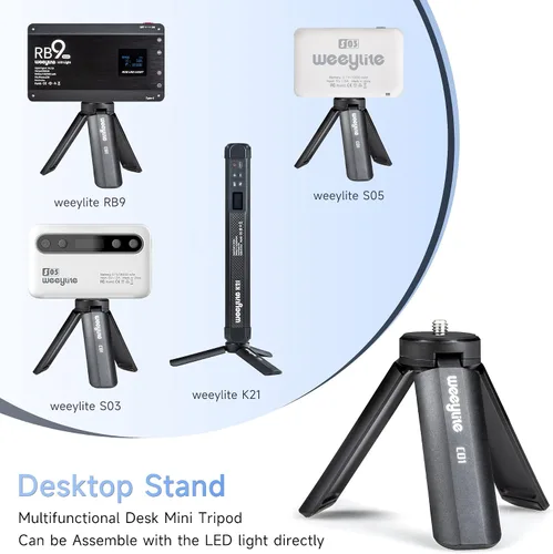 Vista 6 de Mini trípode de 1/4, soporte de escritorio de sobremesa, trípode compacto con tornillo de 1/4 pulgadas para luz weeylite K21, luz fotográfica