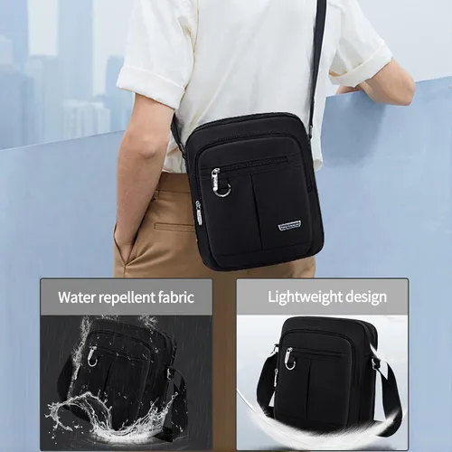 Vista 4 de Vaupan Bolso bandolera para hombre, pequeño bolso cruzado resistente al agua, bolso de hombro para viajes, escuela, trabajo, negocios (negro)