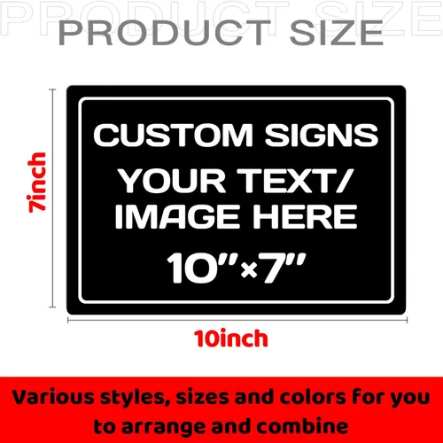 Vista 2 de Letreros metálicos personalizados de aluminio resistentes a la intemperie, texto e imagen personalizados, varios tamaños, peligro, jardín, puerta