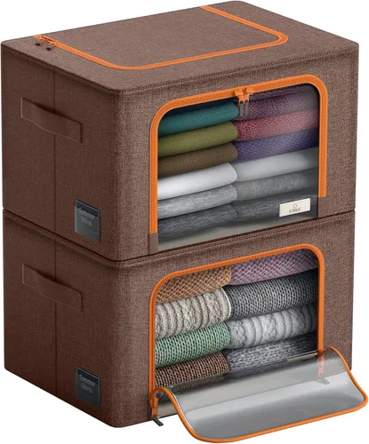 Vista 12 de Sorbus Cajas de almacenamiento con marco de metal - Bolsas organizadoras de ropa apilables y plegables - Contenedores de almacenamiento de tela