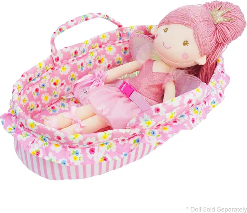 Vista 7 de June Garden Moisés y portabebés para muñecas de 18 pulgadas, color rosa Blanco crema (con almohada y hebilla)