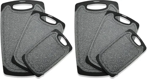 Vista 12 de Tabla de cortar de plástico, 3 tablas de cortar aptas para lavavajillas con ranuras para jugo, mango de fácil agarre, antideslizante, con área