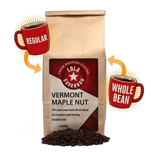 Vista 2 de Lola Savannah Vermont - Café con cafeína en grano entero con nuez de arce, 2 libras