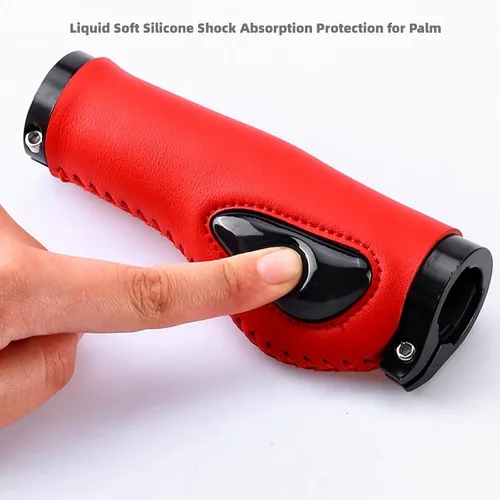 Vista 2 de Empuñaduras de bicicleta antideslizantes de silicona cómodas empuñaduras de mano de cuero con manillar Juego de campanas de anillo de bicicleta