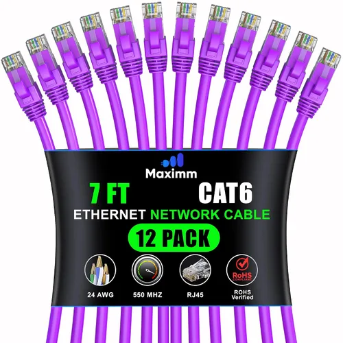 Vista 51 de Maximm Cable Ethernet Cat6 de 7 pies, 10 Gbps 550 MHz, negro, paquete de 12