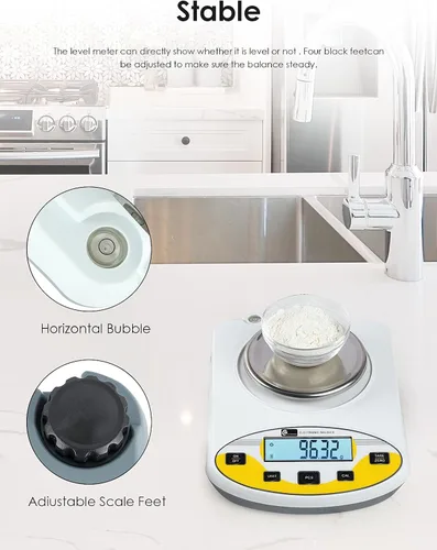 Vista 7 de CGOLDENWALL Báscula de laboratorio de precisión, 500 gX0.0.04 oz, balanza electrónica analítica báscula de laboratorio digital Báscula de joyería