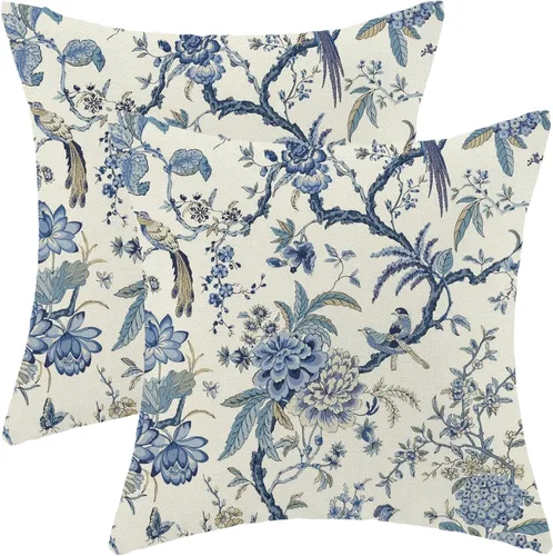 Vista 37 de CXMEIFLY Juego de 2 fundas de almohada de hojas florales de primavera de 16 x 16 pulgadas, para decoración de flores chinoiserie, almohadas