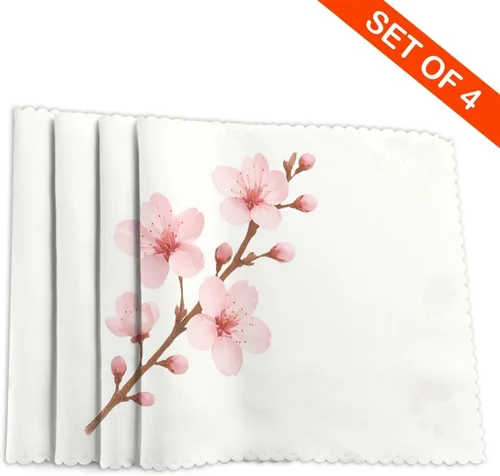 Vista 4 de Rectangular Placemats Set of 4, Heat Resistant Cherry Blossom Branches Printed Kitchen Dining Table Mats