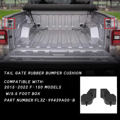 Vista 3 de 1 par de topes de goma negros para portón trasero izquierdo y derecho compatibles con Ford F-150 caja de 5.5/6.5 pies 2015-2020, limitador de parada