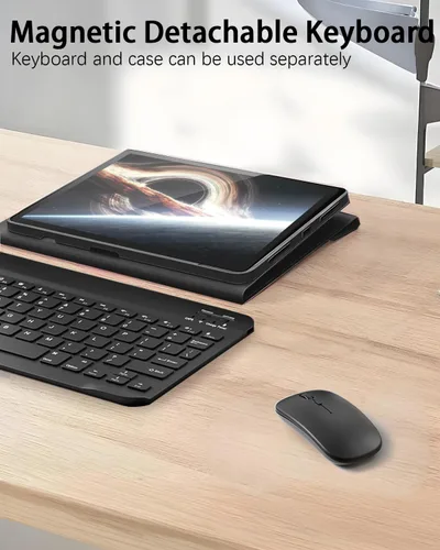 Vista 9 de TUNKARMOR Funda para teclado para Tab A9 de 8.7 pulgadas (2023) - Funda delgada con teclado desmontable y ratón con soporte para bolígrafo, función
