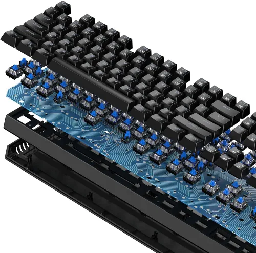 Vista 2 de GOFREETECH - Teclado mecánico de PC con cable RGB retroiluminado azul LED resistente a derrames sensación mecánica ergonómica de 104 teclas