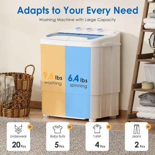 Vista 5 de Lavadora y Secadora Portátil, Combo de Mini Lavadora Pequeña de 16 lbs con Secadora Centrífuga, Lavadora Compacta de Doble Tina para Apartamentos