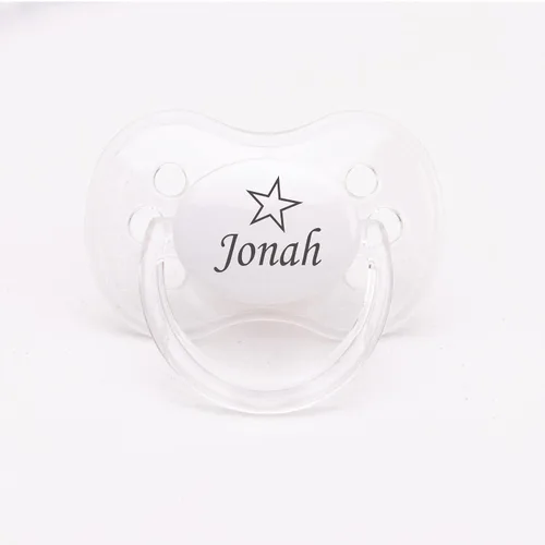 Vista 3 de Chupete personalizado con nombre y diseño de estrella, paquete de 3 unidades con purpurina azul, blanco y azul (0-6 meses), 6-18 meses, niños