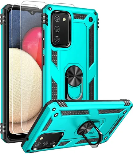 Vista 10 de Funda para Samsung A02s, Galaxy A02s con protector de pantalla HD, soporte de anillo de grado militar, soporte para automóvil de 15 pies, a prueba