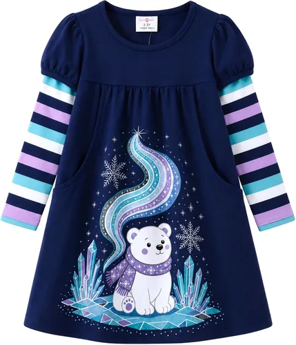 Vista 8 de VIKITA - Vestidos de invierno para niñas, de manga larga, ropa escolar para niñas de 2 a 12 años Alh5805