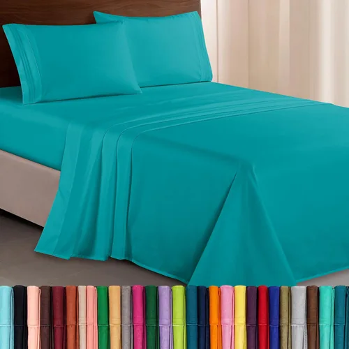 Vista 22 de Elegant Comfort Lujoso juego de sábanas de microfibra de alta calidad 1500 hoteleras bordadas de tres líneas más suaves de 4 piezas, resistente a