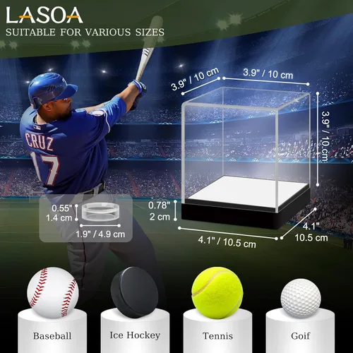 Vista 7 de LASOA Vitrina de béisbol con luz LED RGBW, caja de exhibición de acrílico para recuerdos, protección UV, a prueba de polvo para pelota autografiada