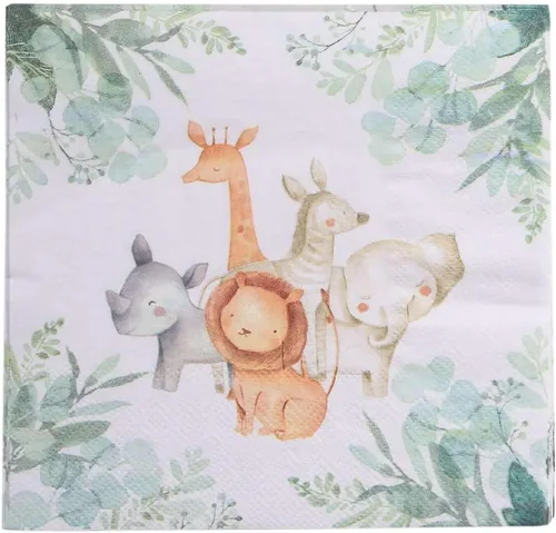 Vista 6 de Efavormart - Paquete de 20 servilletas de papel con estampado de animales de safari, servilletas de cóctel desechables suaves con temática de selva