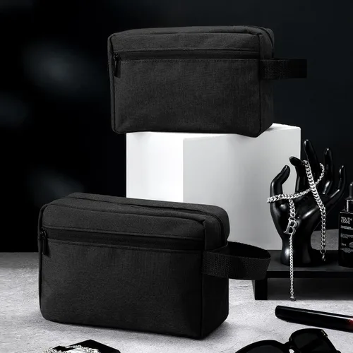 Vista 3 de 4 piezas de neceser de aseo resistente al agua, bolsa de cosméticos de viaje para hombres, almacenamiento portátil para mujeres, organizador de Negro