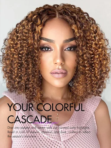 Vista 2 de LUVME HAIR Pelucas de cabello humano rizado marrón de 12 pulgadas, sin pegamento, precortada, con encaje frontal, prearrancado, 4/30, mezcla