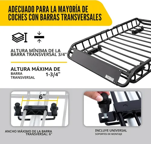 Vista 6 de MaxxHaul 70115 Portaequipajes universal de acero para autos - 46" x 36" X 4-1/2" - 150 lb. Capacidad