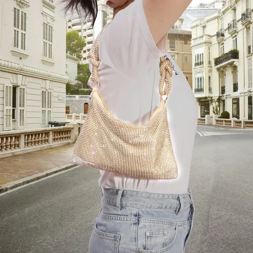 Vista 2 de Bolsos de noche con diamantes de imitación para mujer, elegante bolso de noche brillante de cristal, Moda