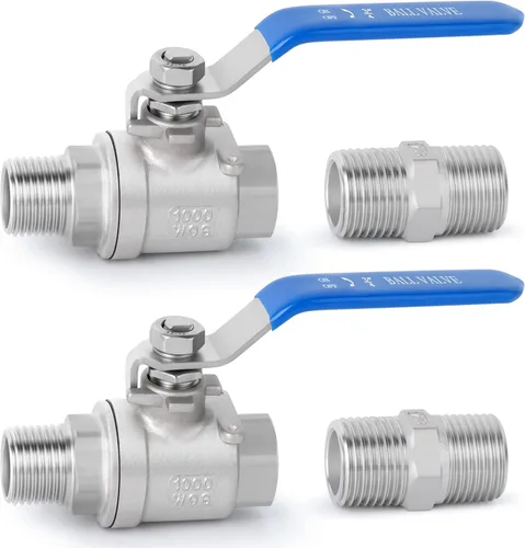 Vista 12 de Kit de válvula de bola FNPT de 1 pulgada, acero inoxidable 304 con asas azules y pezón